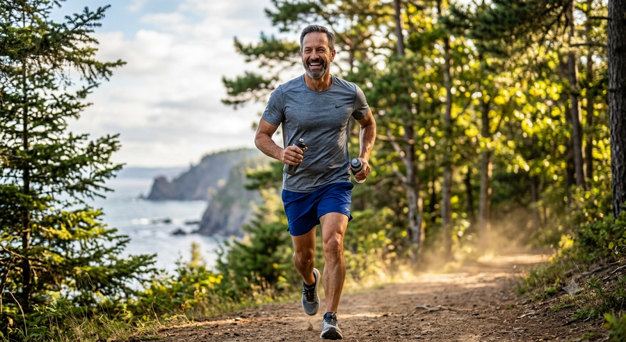 Aktiver sportlicher Mann, MItte 50, beim Joggen