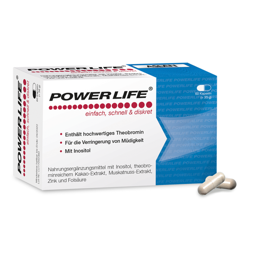 Verpackung von Power Life in weiß und blau